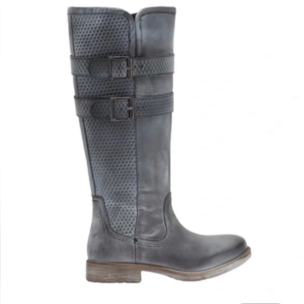 Roan By Bed Stu Date Tall Leather Riding Boots in Grey Nappa Leather